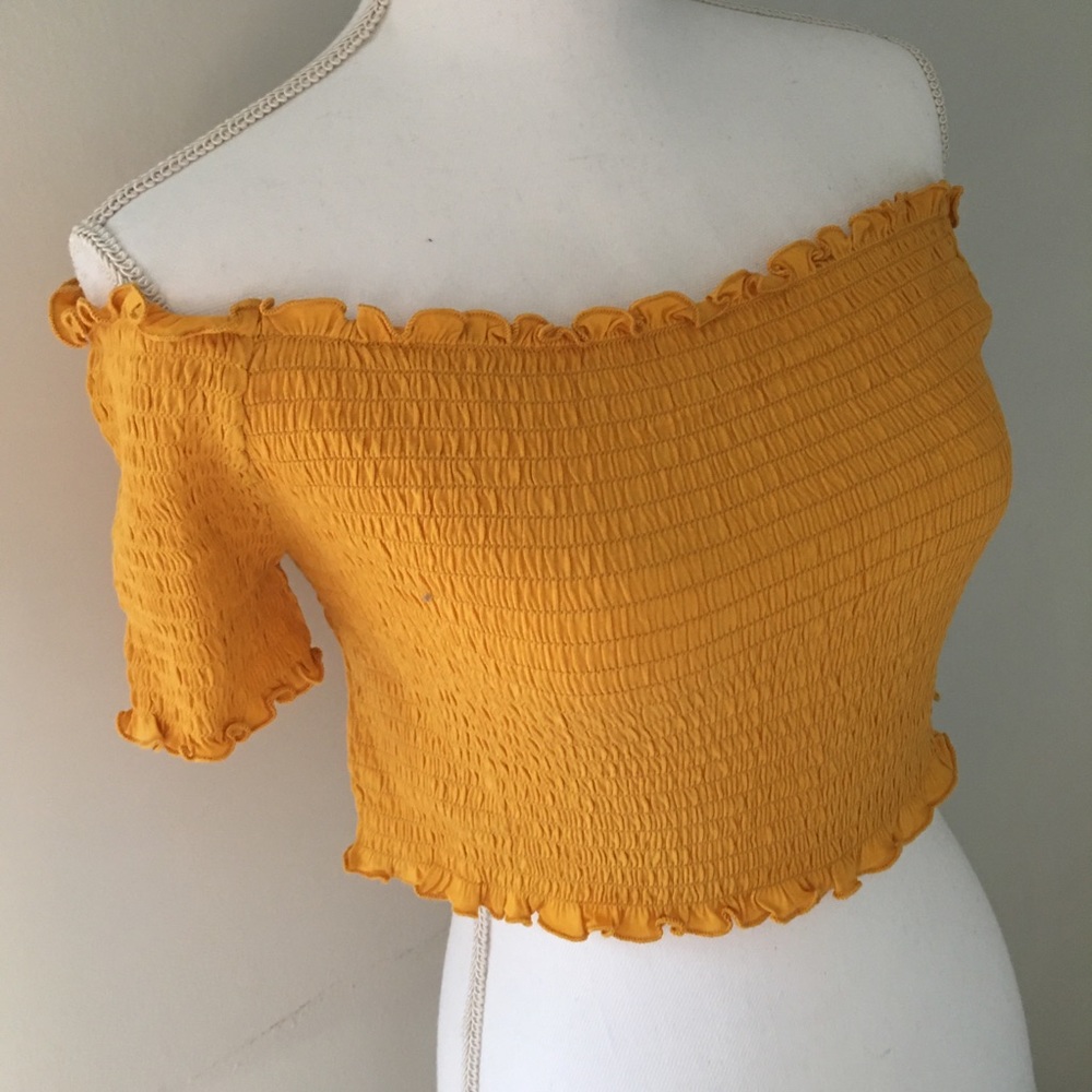 Yellow off the shoulder crop top